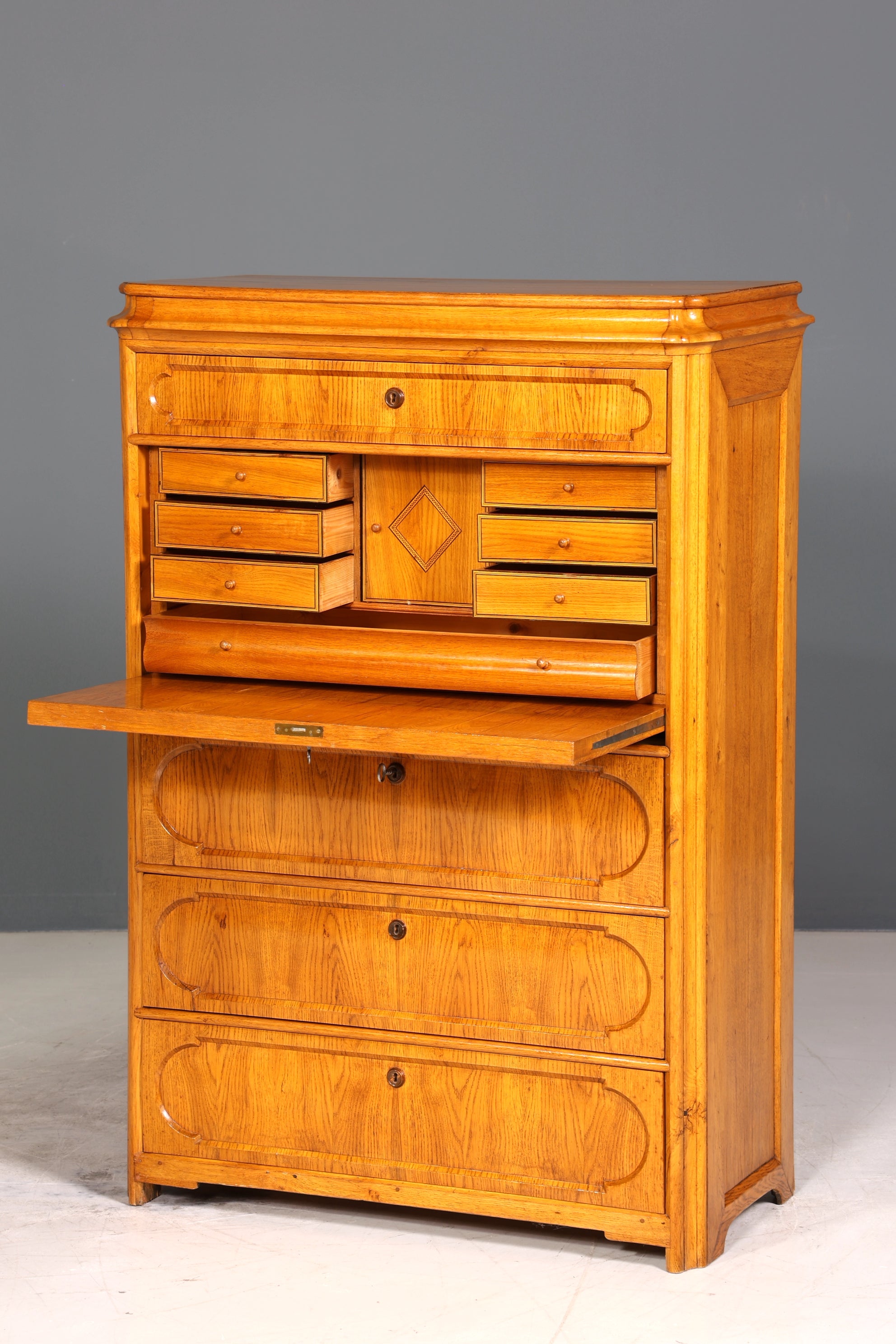 E893 Finish Stilvoller Biedermeier Sekretär Louis Philippe Vertiko Antik Kommode Schreibkommode Office Desk
