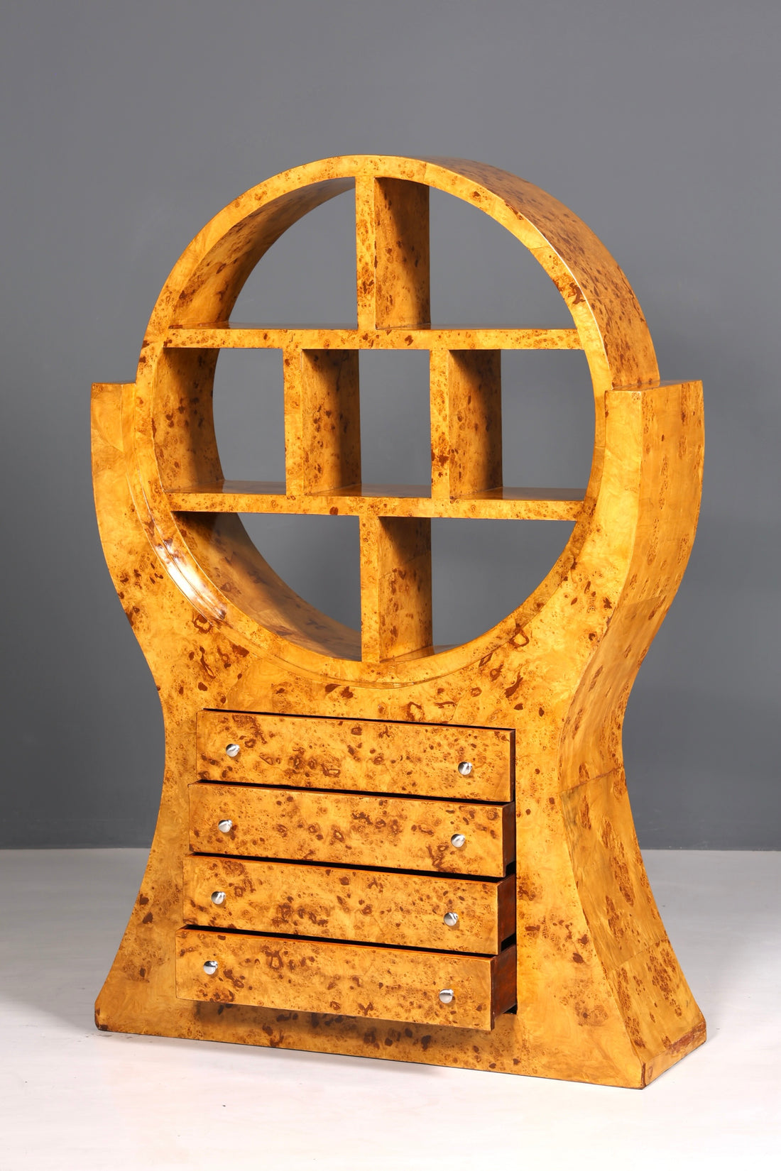 Exceptional Art Deco design birch bookcase, luxury shelf, chest of drawers, book storage