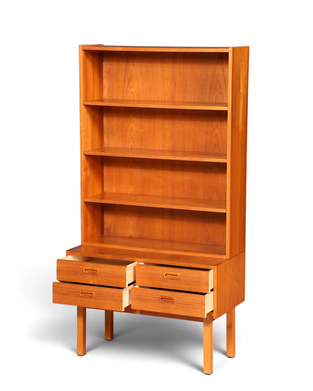 Hauptstadt Möblerei Mid Century Regal im Danish Design aus Holz mit offenen Fächern und vier Schubladen