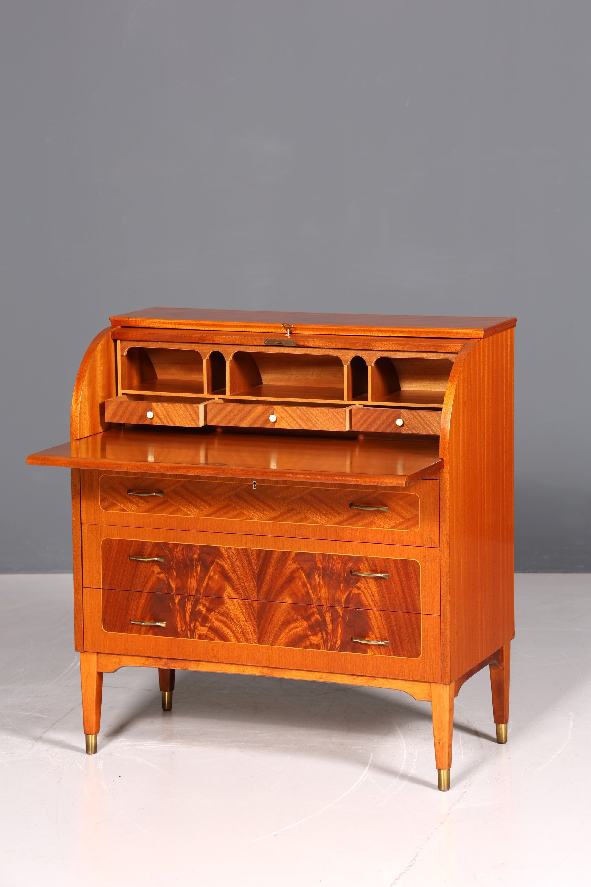 F880 Finish cm Wunderschöner Mid Century Rollladen Sekretär Danish Design Teak Holz Schreibkommode 60er Jahre