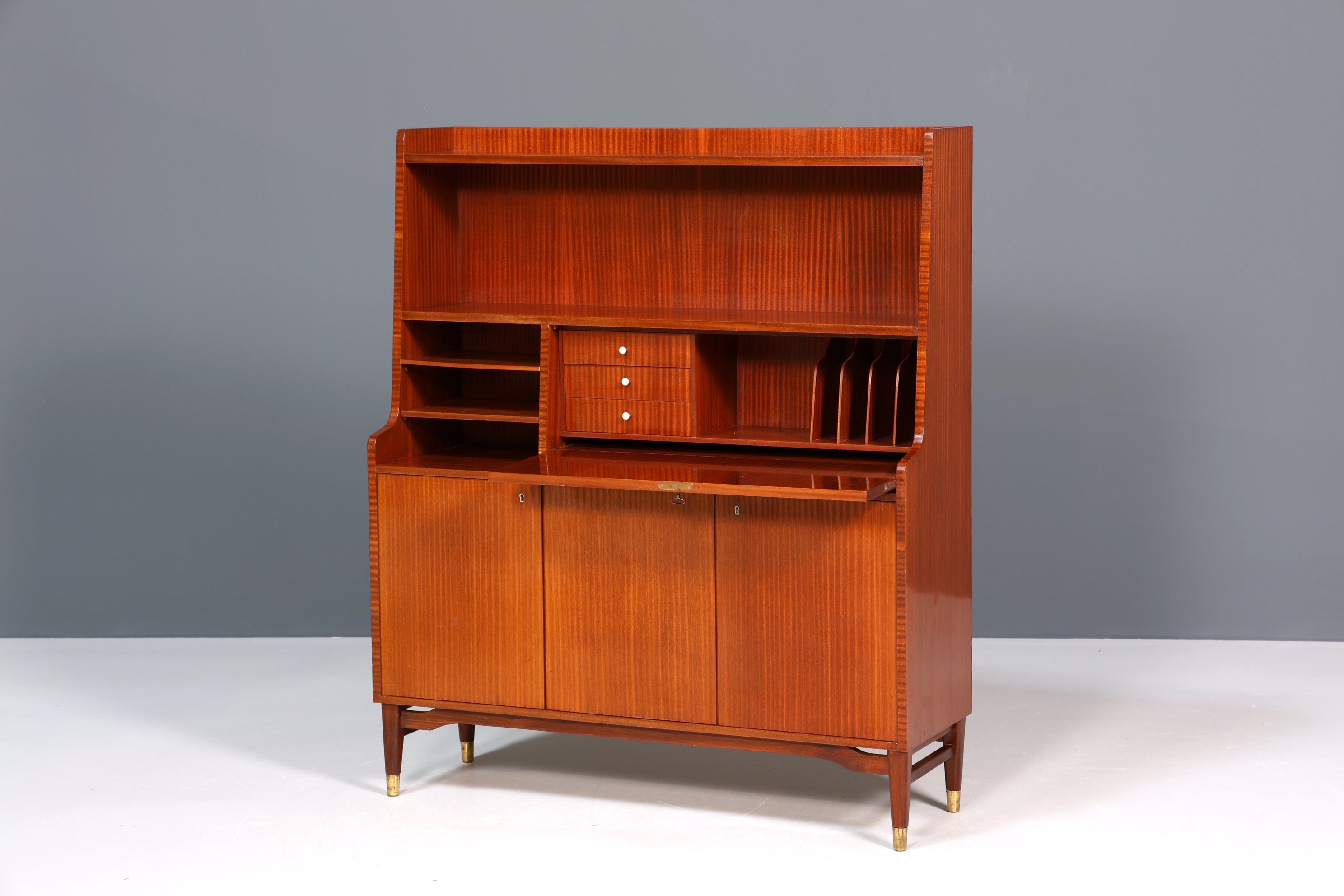 Schlichter Mid Century Schrank Sekretär Bücherregal Retro Highboard Vintage Regal 60s