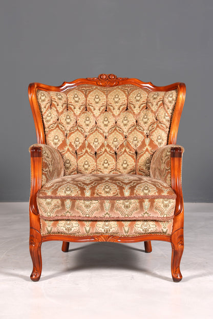 F901 Finish cm Edler Chippendale Armlehnsessel Barock Stil Sessel Armchair Samt Stoff Sessel