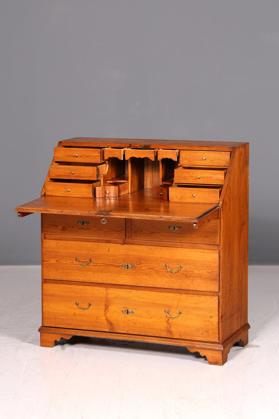 Beautiful Antique English Baroque Writing Desk, Oak Writing Bureau