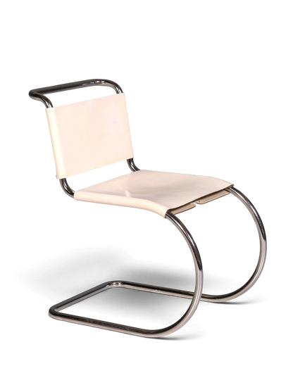 Hauptstadt Möblerei Knoll International MR Chair Freischwinger aus verchromtem Stahlrohr mit weißem Echtleder