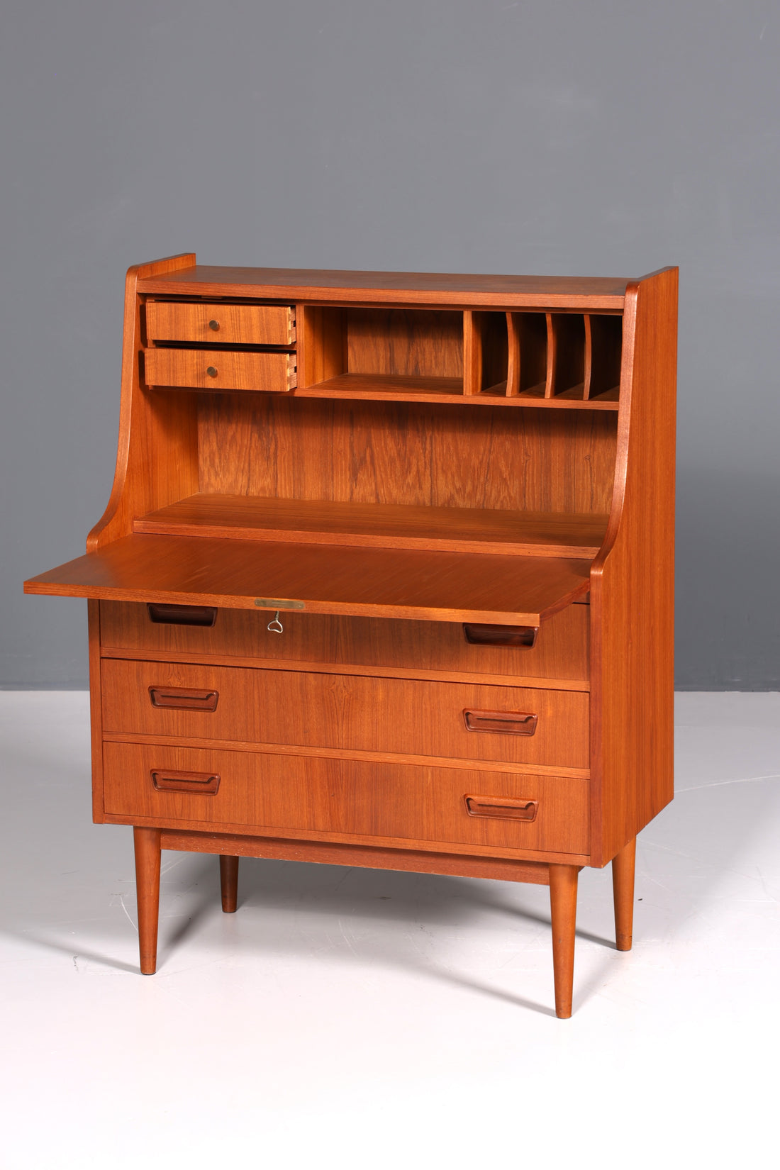 Stylish mid-century secretary desk by Gunnar Nielsen for Tibergaard, teak wood writing desk, 1960s