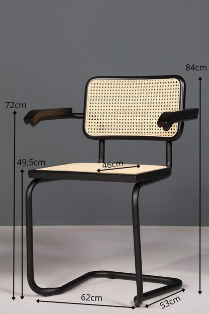 Freischwinger Armlehnstuhl &quot;Milano&quot; Made in Italy Schwarz Korbgeflecht Stuhl Wippstuhl Sekretär Stuhl Küchenstuhl