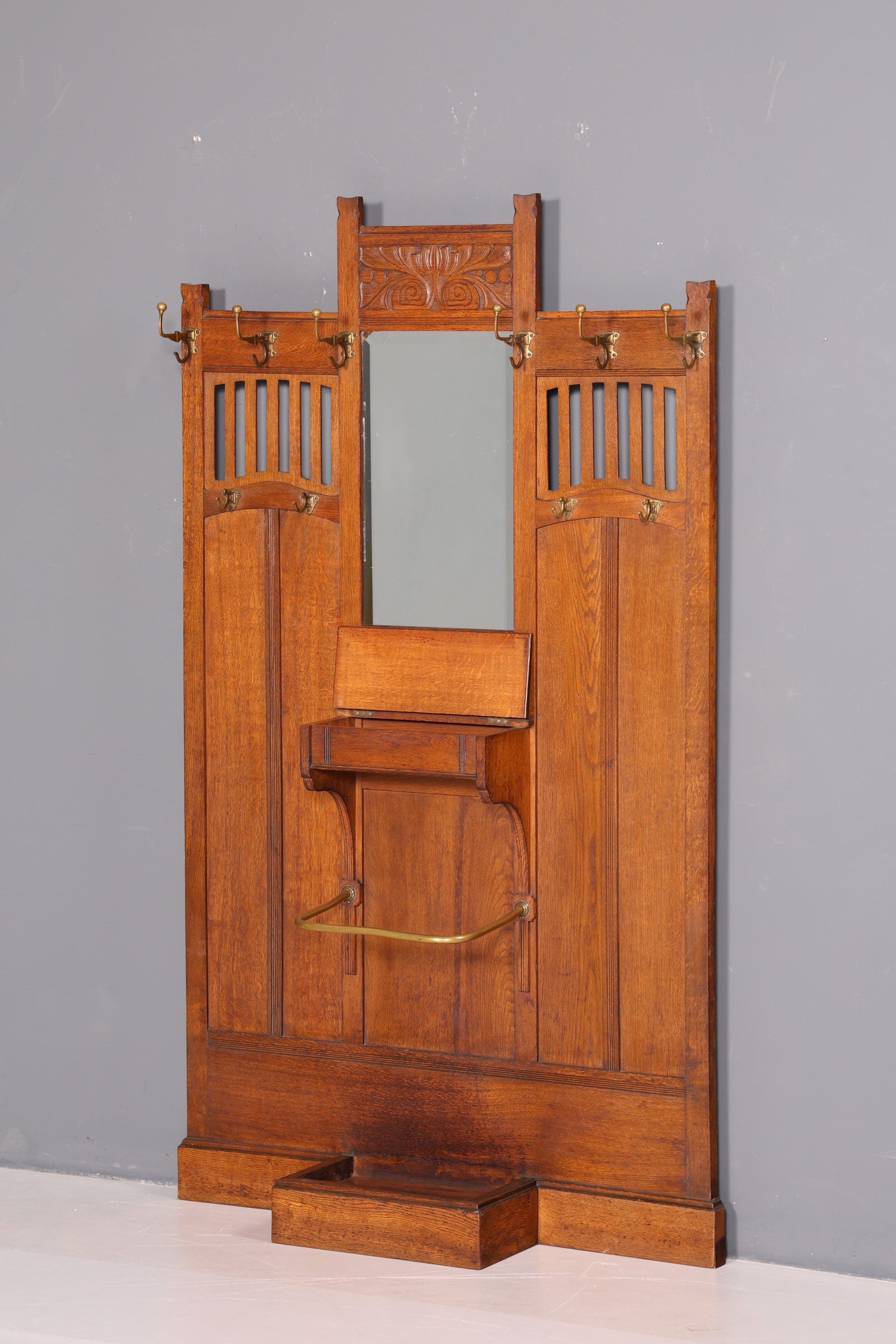 Traumhafte Jugendstil Flur Garderobe Kleiderwand Antik Gründerzeit Spiegel Facettenschliff Massivholz