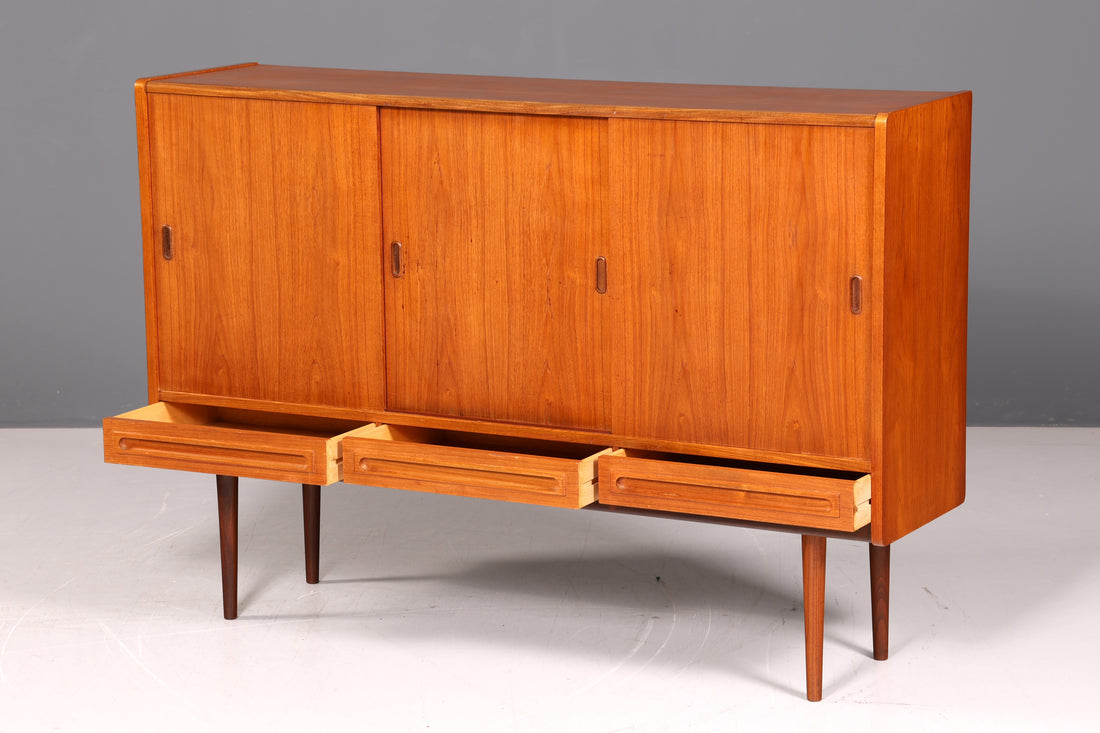 Stylish Mid Century Highboard Teak Wood Danish Design Sideboard Cabinet Vintage Dresser Scandinavian