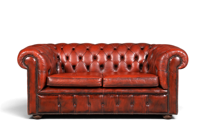 Hauptstadt Möblerei 2-Sitzer Chesterfield Sofa aus braunem Echtleder mit klassischer Knopfheftung und Armlehnen