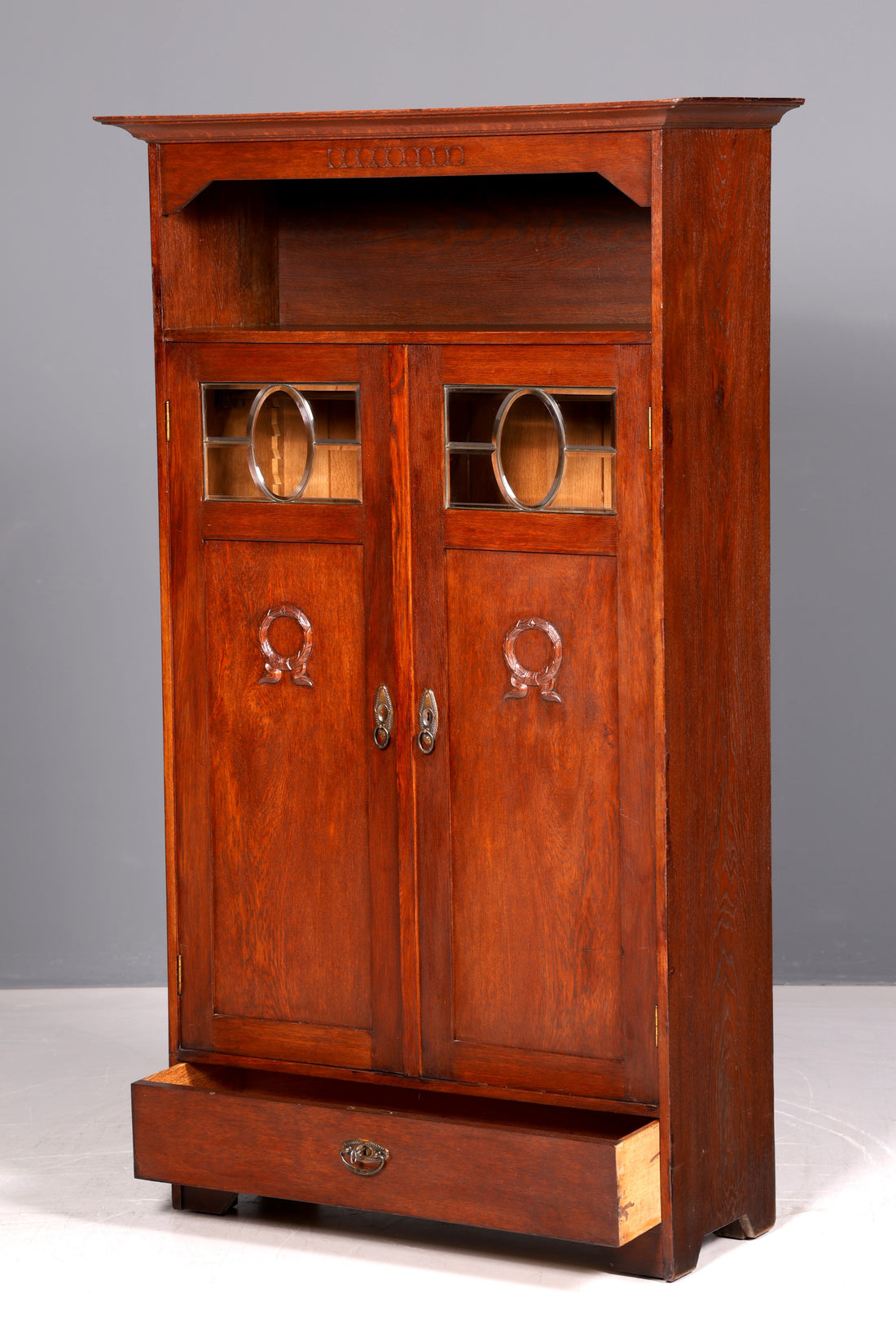 Dreamlike Art Nouveau Display Cabinet Oak Antique Bookcase China Cabinet Solid Wood Glass Display Cabinet Vintage