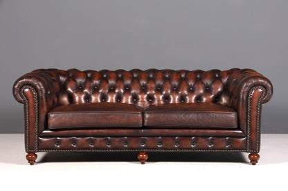 F965 Finish cm Wunderschönes Original Chesterfield 2er Sofa Englisch Oxblood Leder 2- Sitzer Couch
