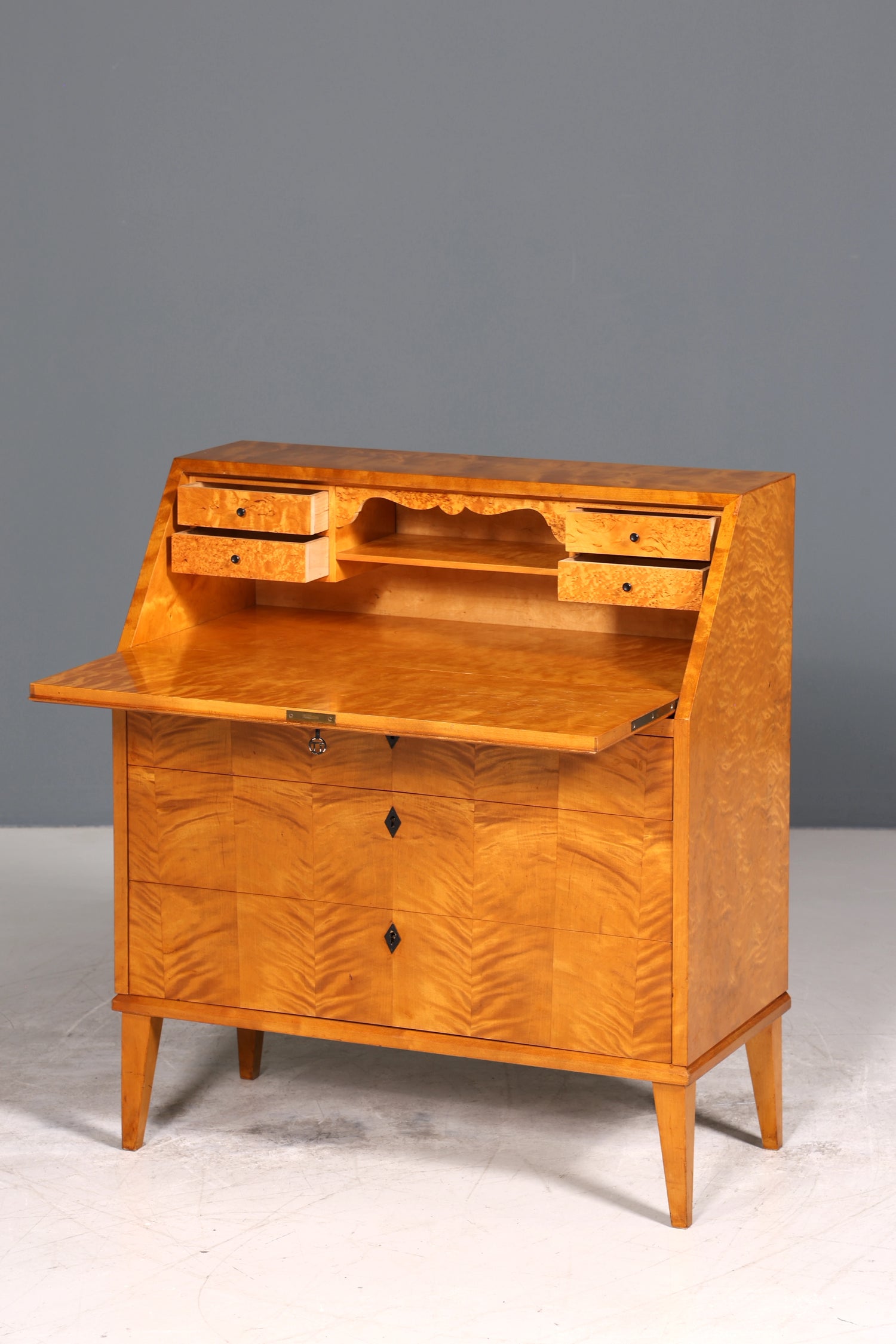 Schlichter Mid Century Sekretär Vintage Schreibmöbel echt Holz Kommode Office Secretary