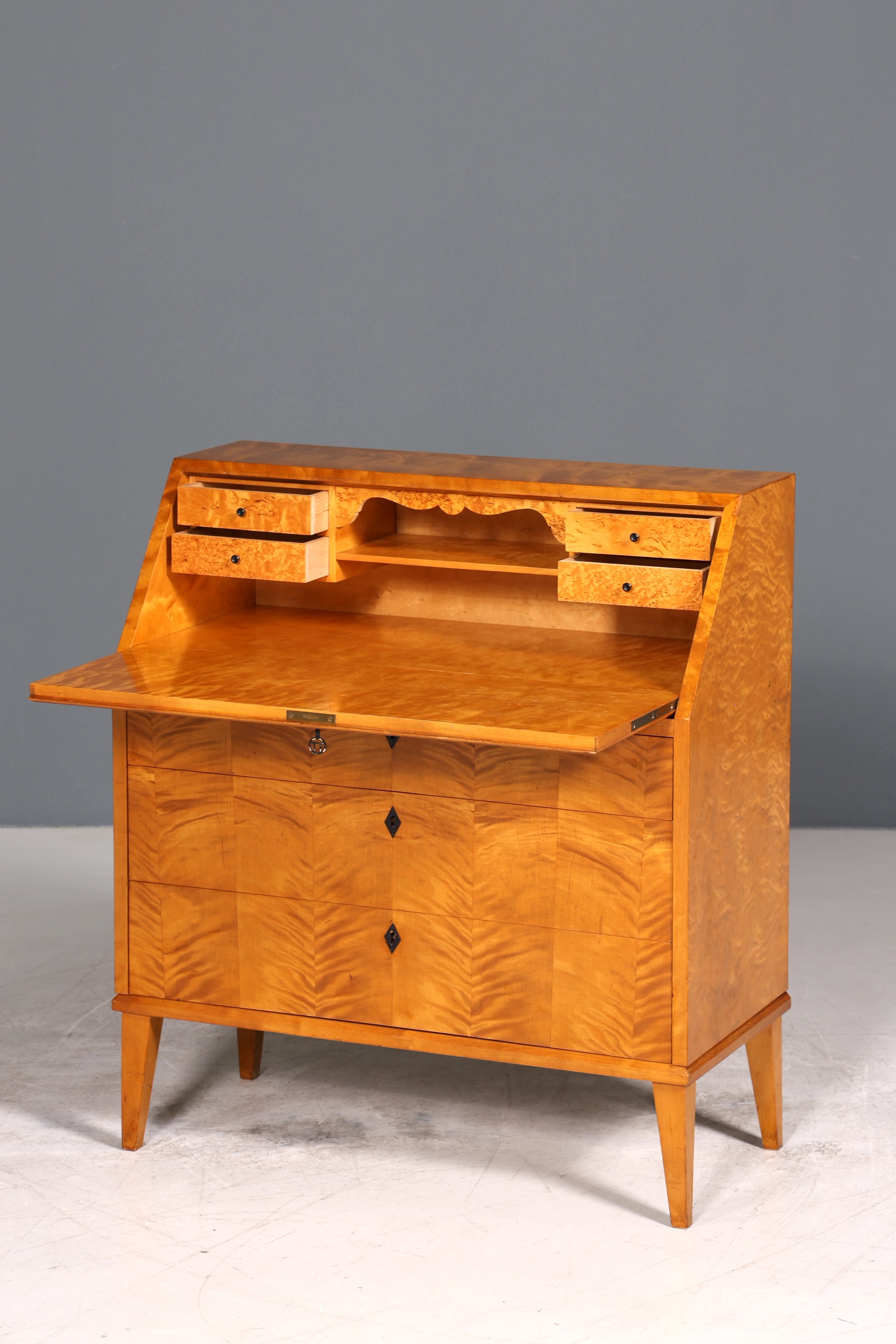 Schlichter Mid Century Sekretär Vintage Schreibmöbel echt Holz Kommode Office Secretary