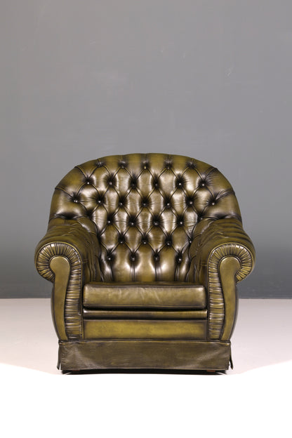 Edler Original Chesterfield Sessel Englisch Echt Leder Lesesessel Lounge Antik UK