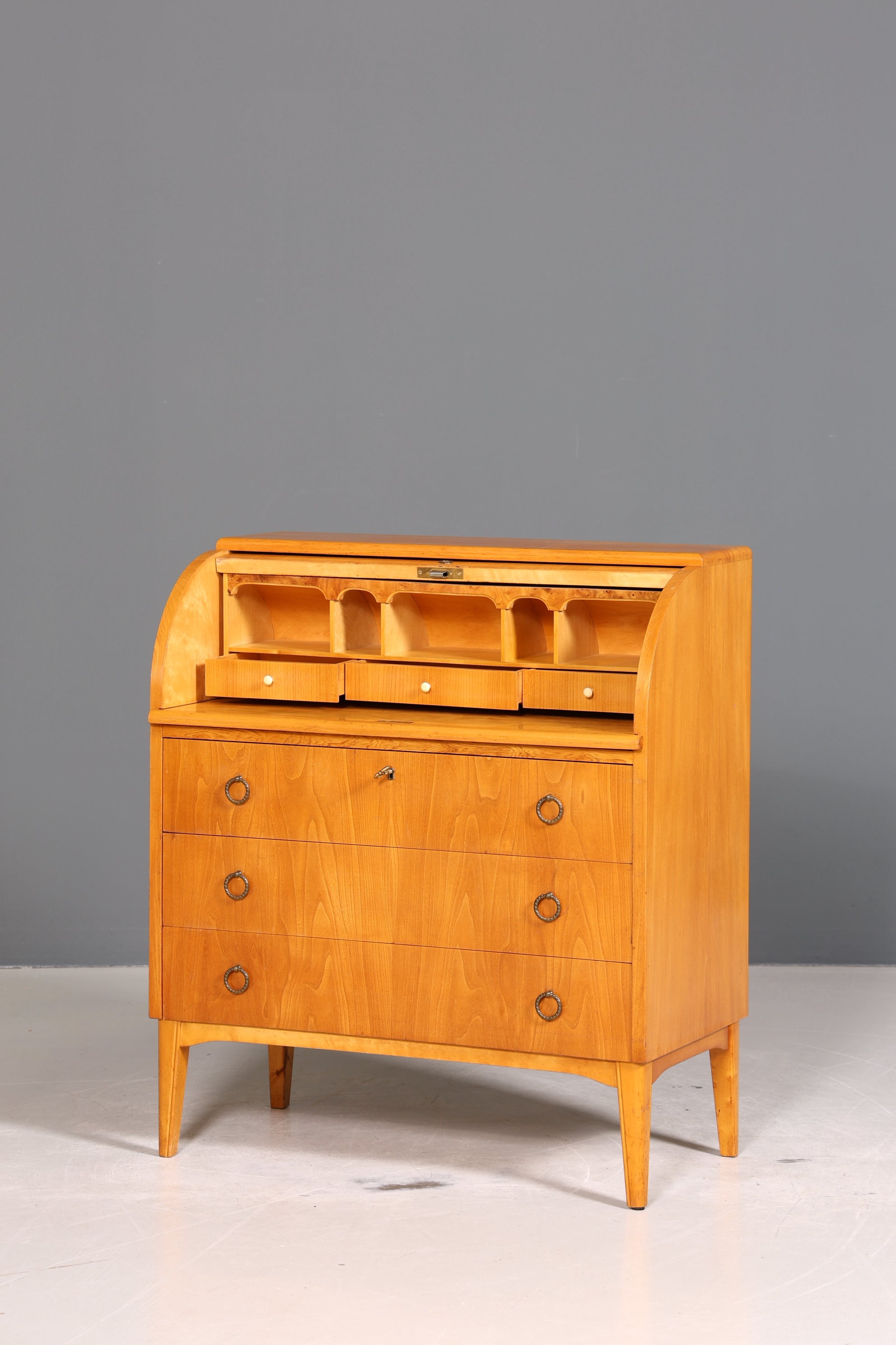 Wunderschöner Mid Century Rollladen Sekretär echt Holz Büro Schrank Vintage Schreibkommode 60s