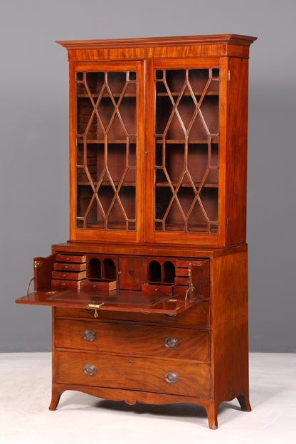 Wunderschöner Englischer Aufsatzsekretär Antik Sekretär Bücherschrank Vitrine Mahagoni Büro Schreibschrank UK