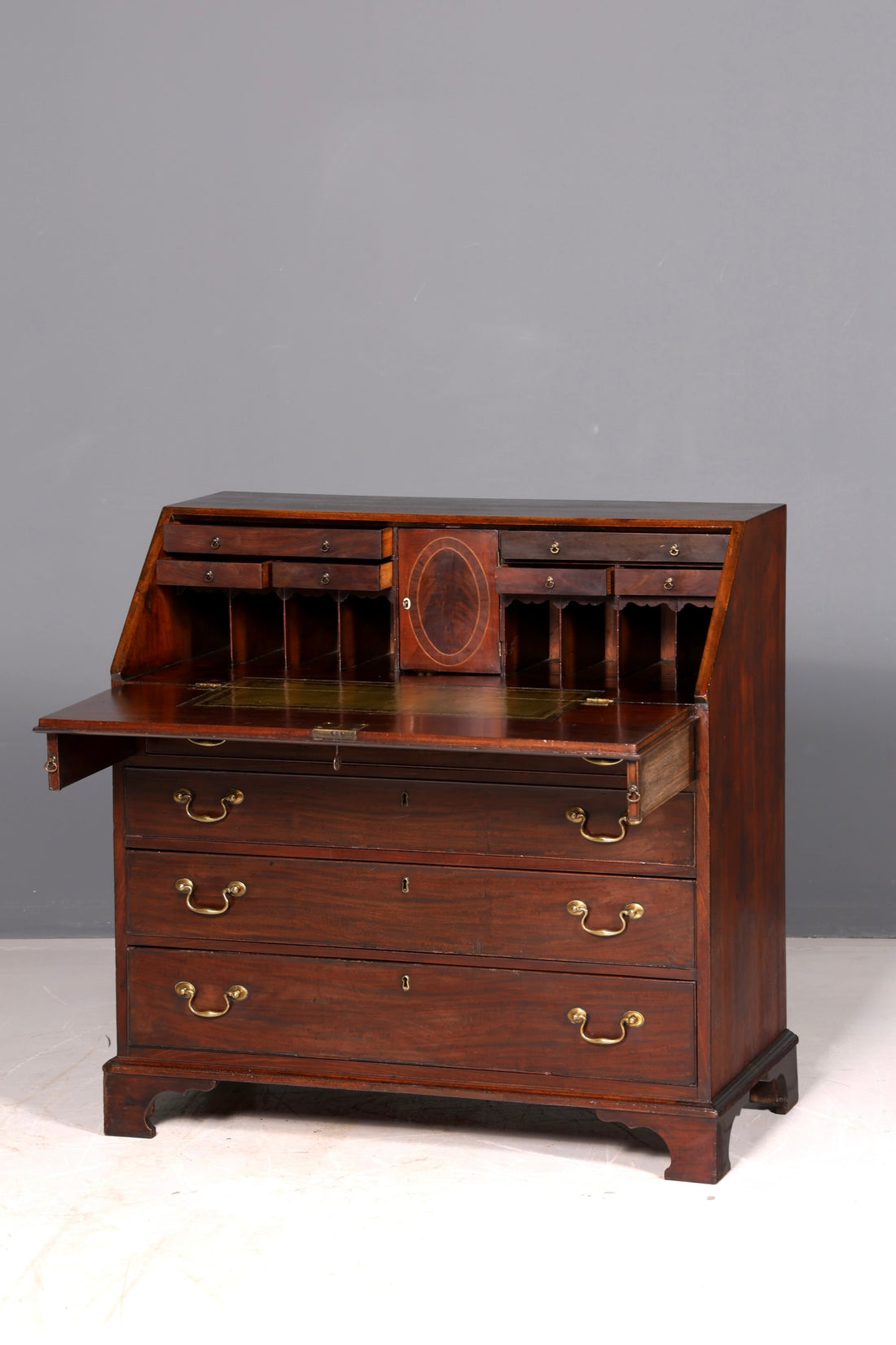Beautiful English Secretary Desk Chest of Drawers Solid Wood Genuine Leather Writing Surface Desk Chest of Drawers Antique Vintage