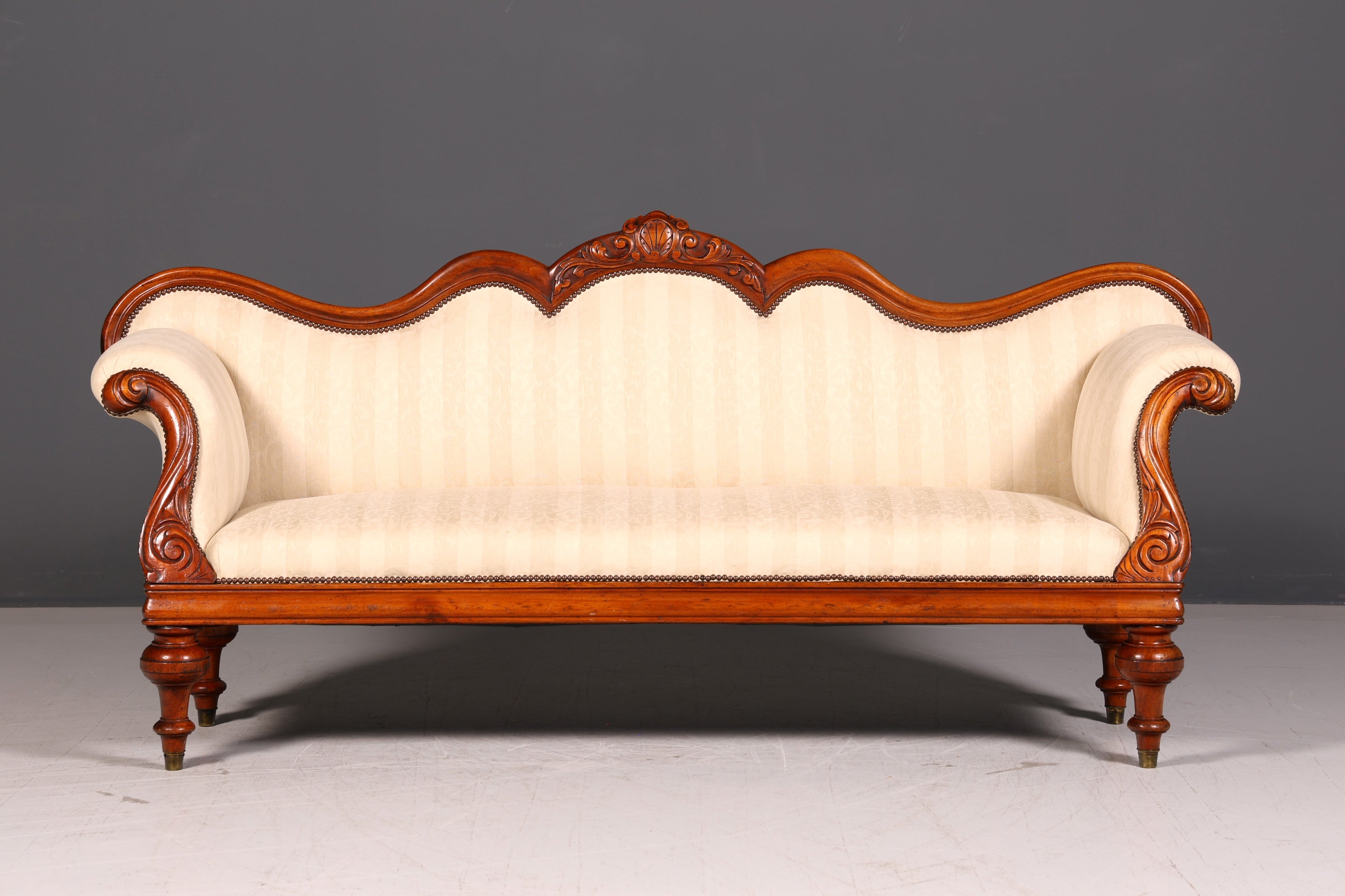 Wunderschönes Original Biedermeier Sofa Antik Louis Philippe Couch 3-Sitzer Creme Gestreift Polstersofa Récamiere
