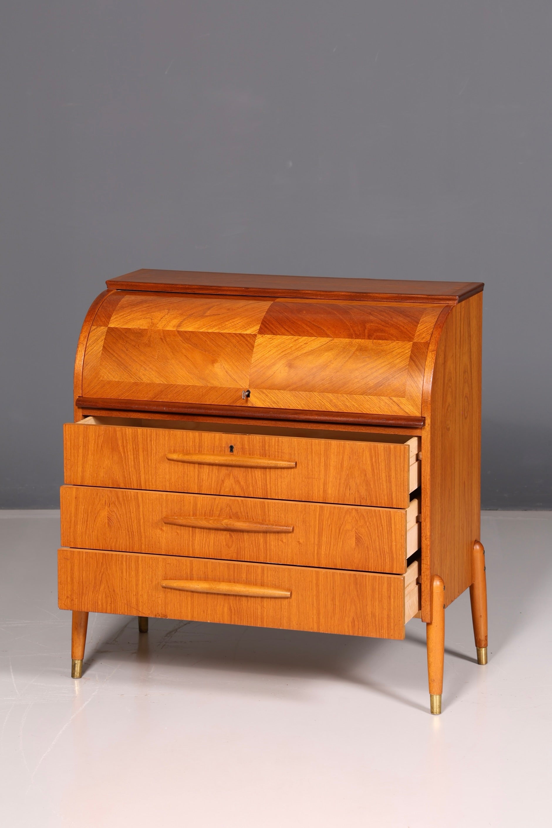 Wunderschöner Mid Century Rollladen Sekretär Schreibkommode Büro Schrank Vintage 60s Holz