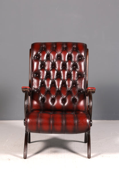 Stilvoller Original Chesterfield Slipper Sessel Englischer Armlehnsessel Oxblood Echt Leder Englisch Herrensessel UK