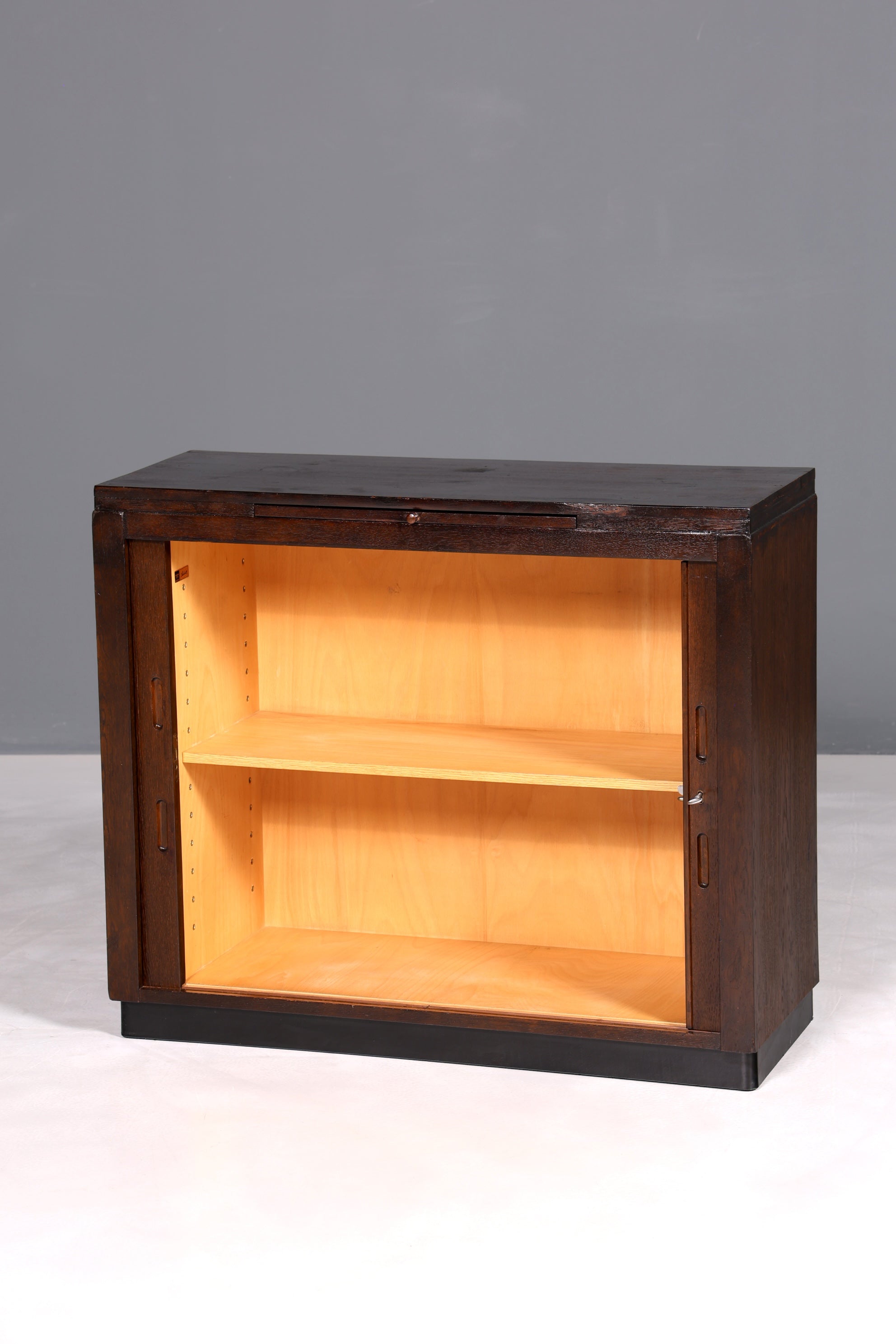 F897 Finish cm Schlichter Mid Century Rollladenschrank Bauhaus Apothekerschrank Art Deco Büro Aktenschrank