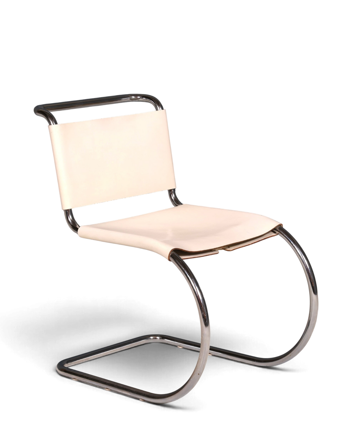 Hauptstadt Möblerei Knoll International MR Chair Freischwinger aus weißem Leder und verchromtem Stahlrohr