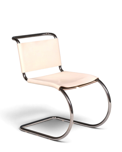 Hauptstadt Möblerei Knoll International MR Chair Freischwinger aus weißem Leder und verchromtem Stahlrohr