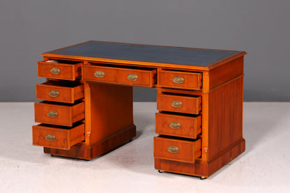 Beautiful Original Heldense English Desk Yew Real Leather Top Office Desk Antique Style