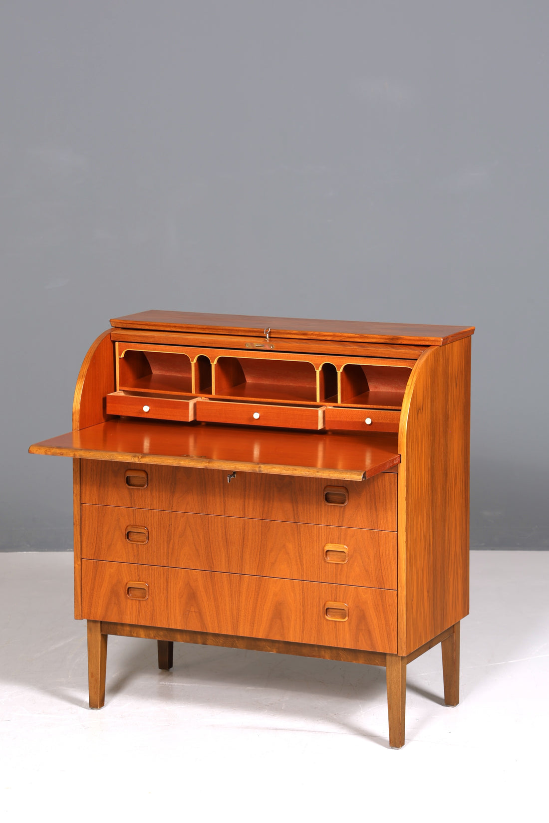Wunderschöner Mid Century Rollladen Sekretär Danish Design echt Holz Schreibkommode 60er Jahre