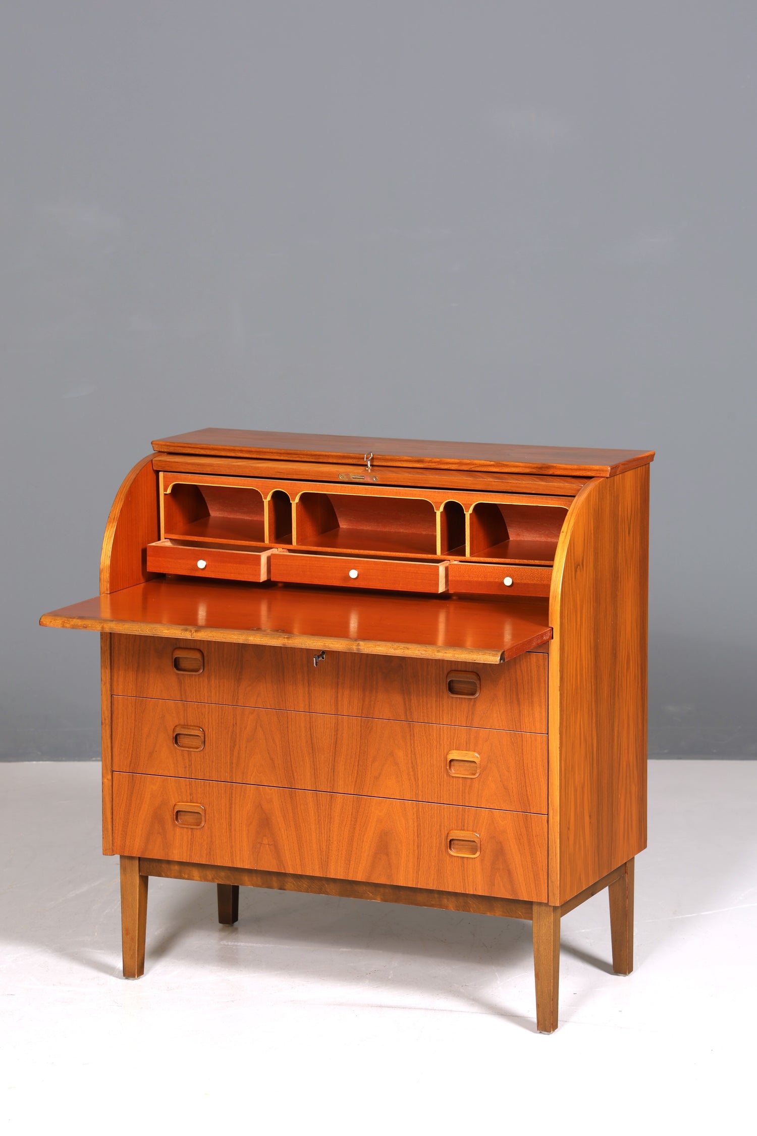 Wunderschöner Mid Century Rollladen Sekretär Danish Design echt Holz Schreibkommode 60er Jahre