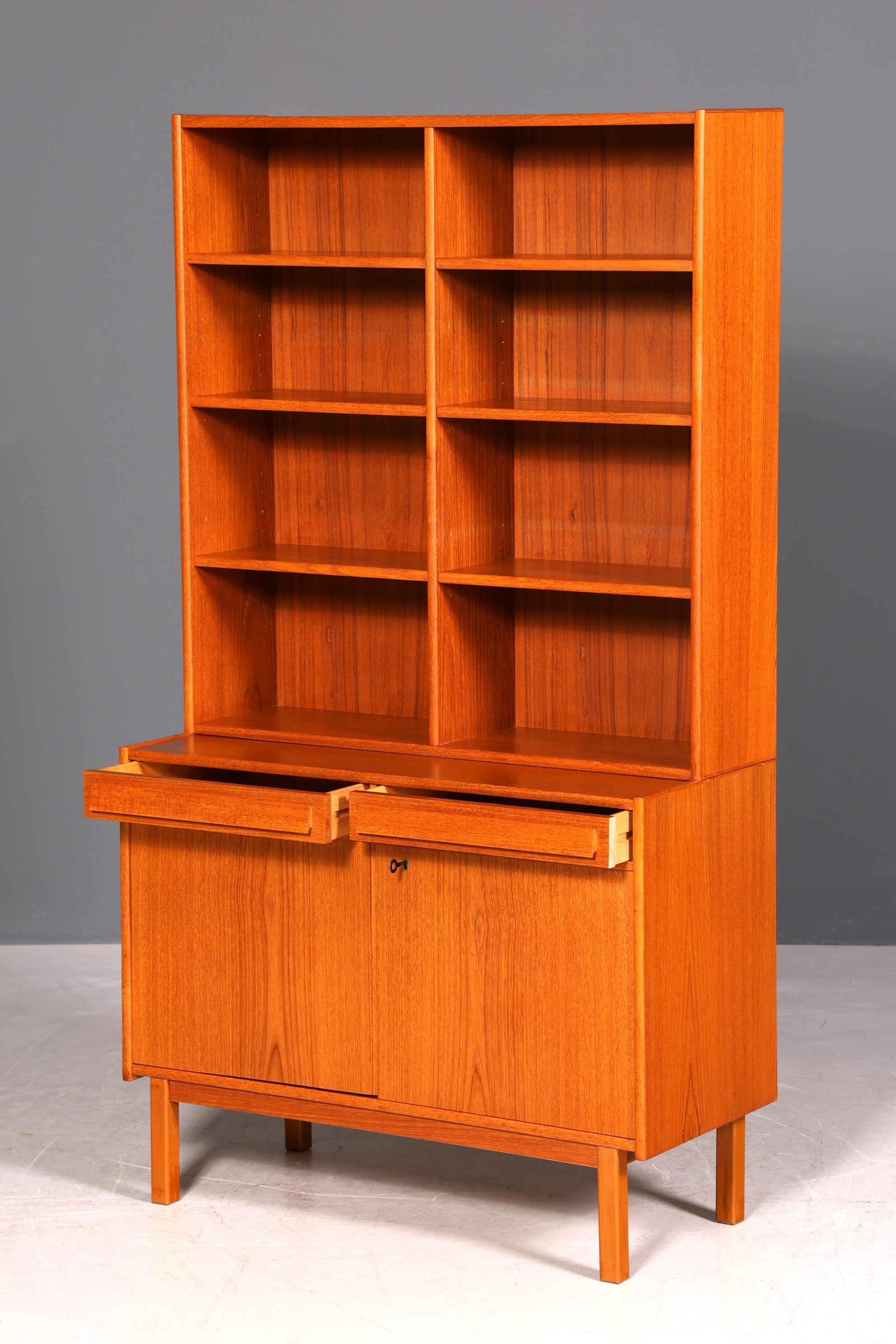 Traumhaftes Mid Century Regal Teak Holz Schrank Danish Design Retro Kommode Vintage Bücherregal 60er Jahre 1 von 2