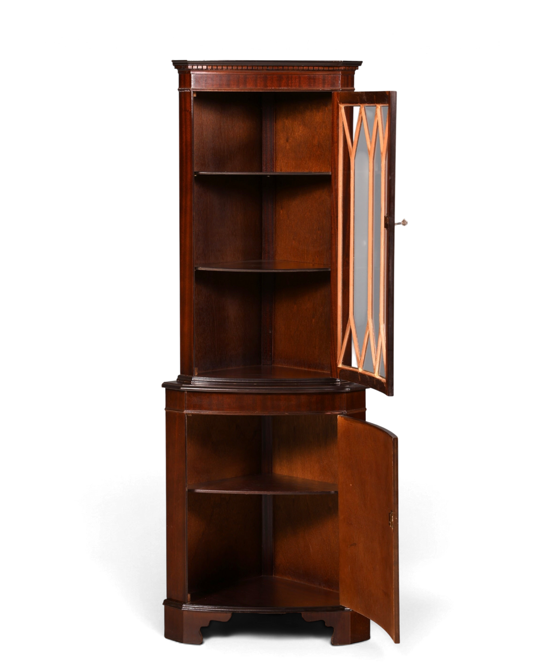 Hauptstadt Möblerei englische Eckvitrine aus Mahagoni im Vintage-Stil mit Glastür und Regalböden