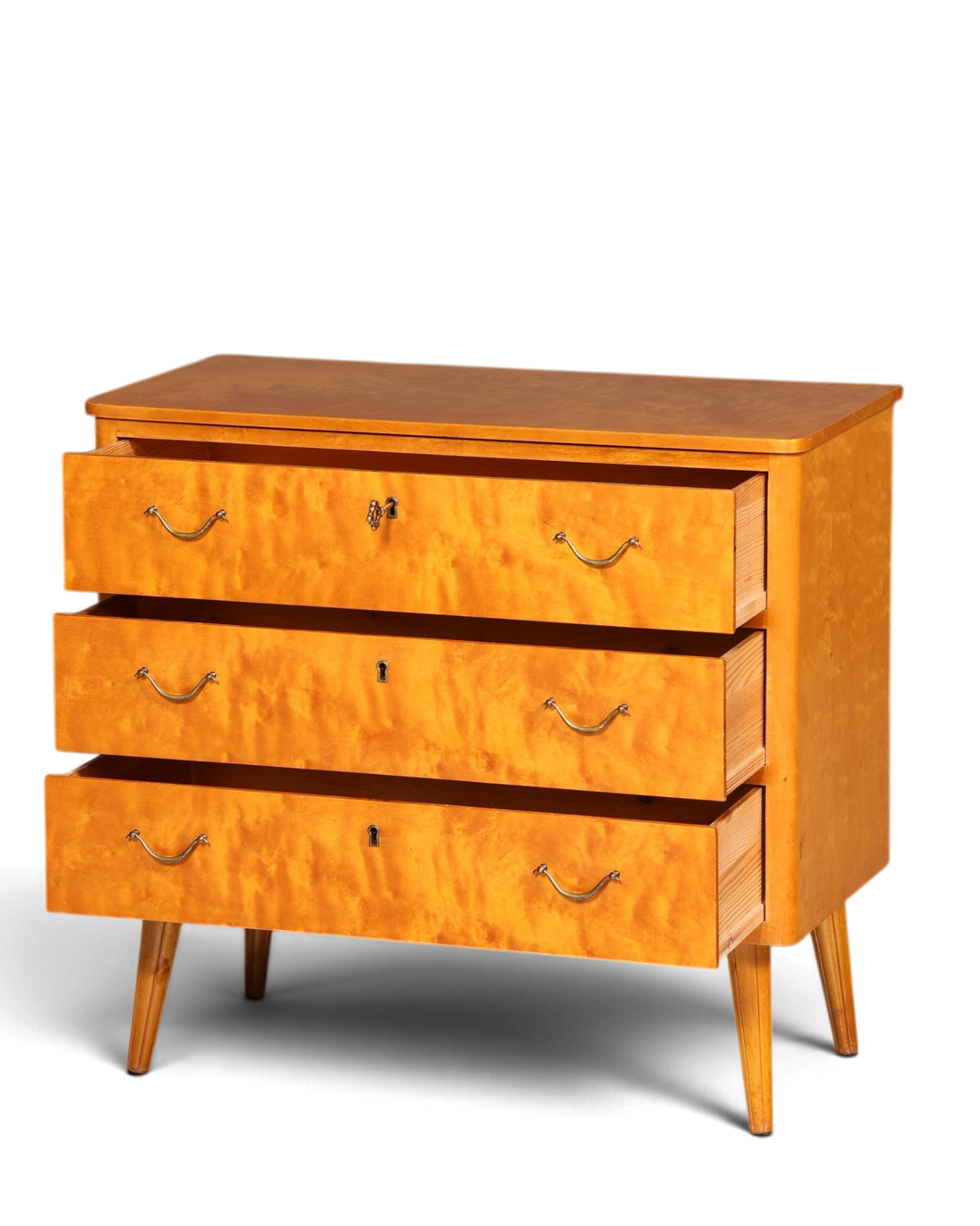 Hauptstadt Möblerei Mid Century Kommode aus massivem Holz mit drei Schubladen im Danish Design der 1960er Jahre