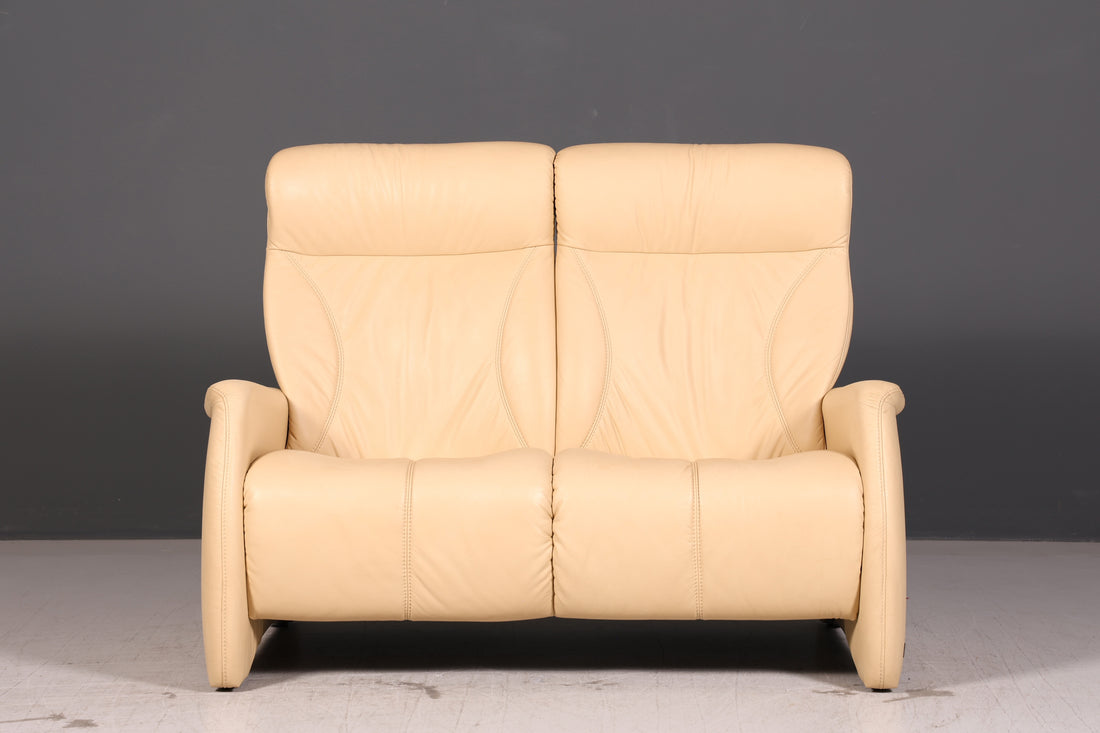 Elegant Himolla Cumuly 2-seater leather sofa with footstool Genuine leather Cream recliner sofa Couch Sofa Vintage