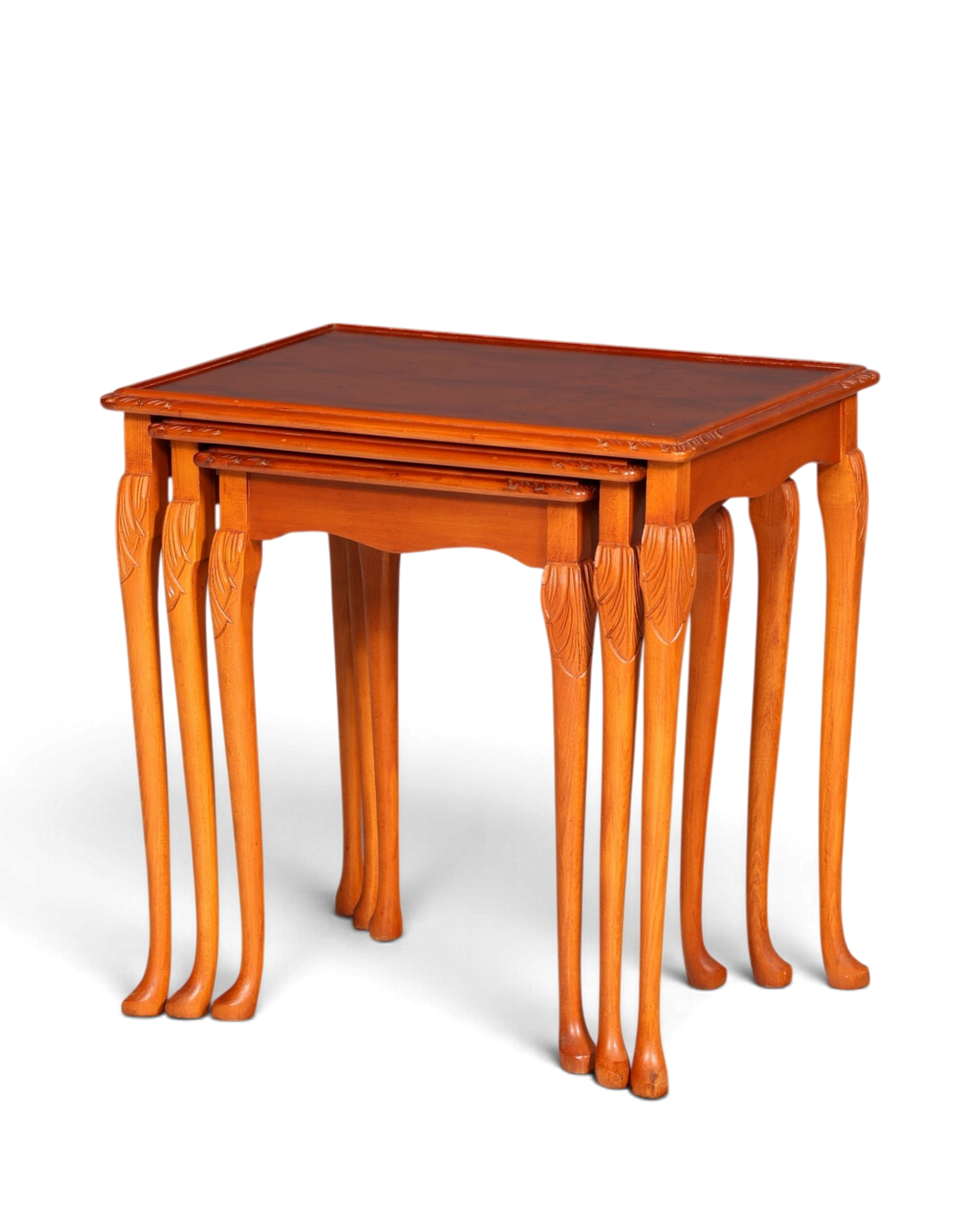 Hauptstadt Möblerei Chippendale 3er Beistelltisch Set aus massivem Holz im barocken Stil mit geschwungenen Beinen