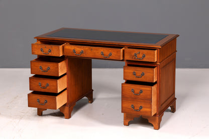 Beautiful English desk, cherry wood, genuine leather inlay, office desk, antique vintage