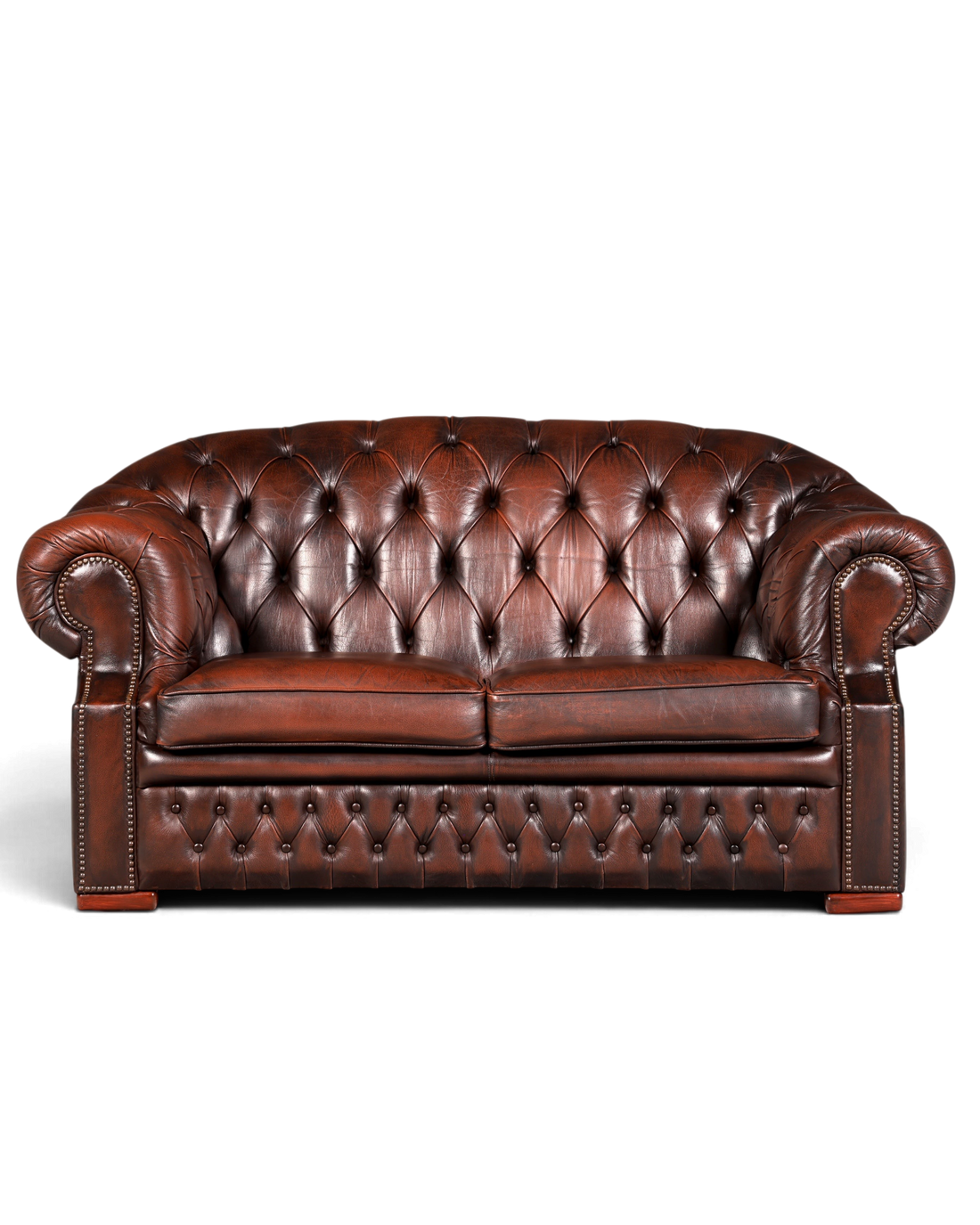 Hauptstadt Möblerei Chesterfield Centurion 2-Sitzer Sofa aus braunem Echtleder mit Knopfheftung und Ziernägeln
