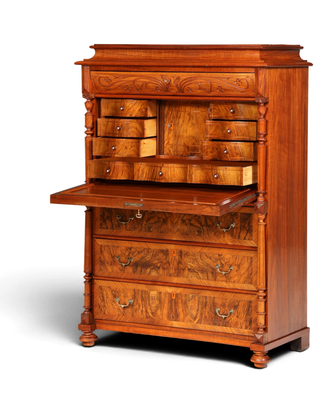 Traumhafter Louis Philippe Sekretär um 1870 Vertiko Nussbaum Highboard Kommode Sekretär Schrank