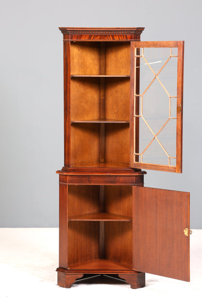 Wunderschöne Englische Eckvitrine Mahagoni Antik 60s echt Holz Schrank Eckschrank Glasvitrine