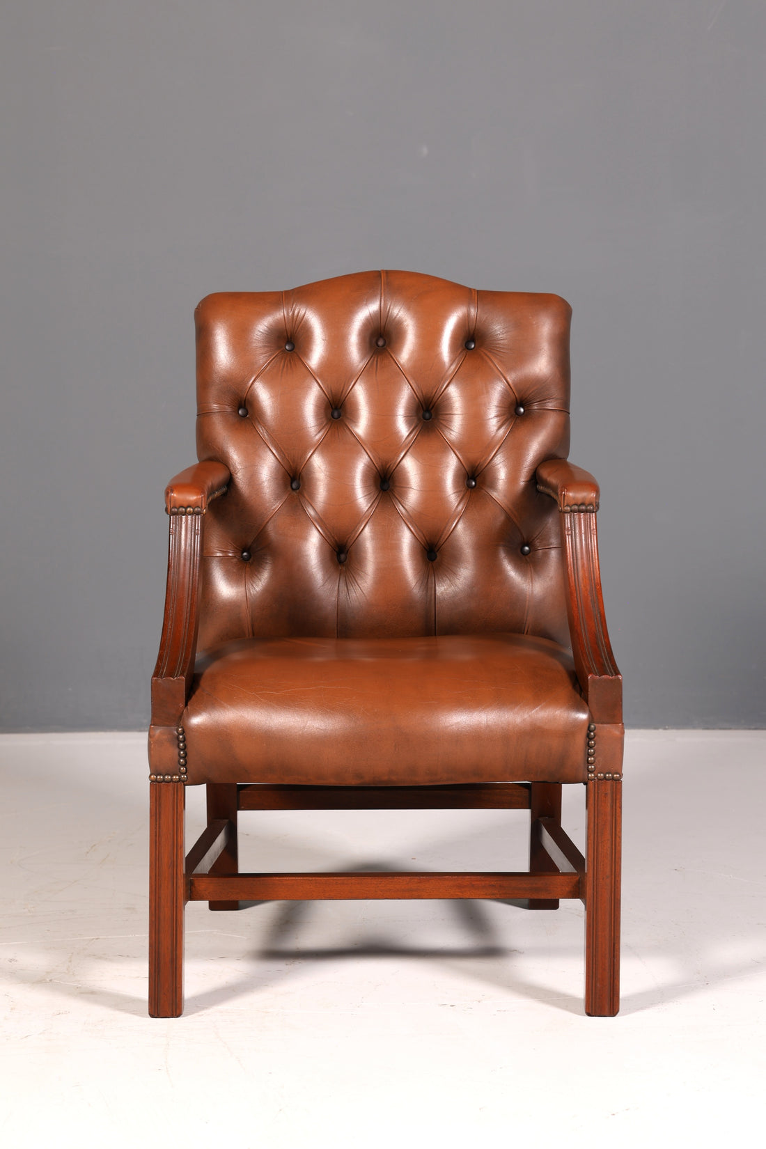 Beautiful Original Chesterfield Brown Genuine Leather Wingback Armchair English Gentleman’s Chair Bureau Chair Desk Chair Office Chair Antique 1 of 2