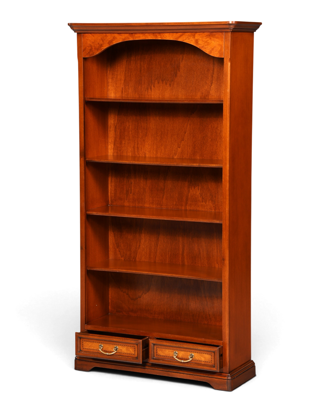 Hauptstadt Möblerei Bücherregal aus Holz in Selva-Finish mit vier Regalböden und zwei Schubladen mit Messinggriffen
