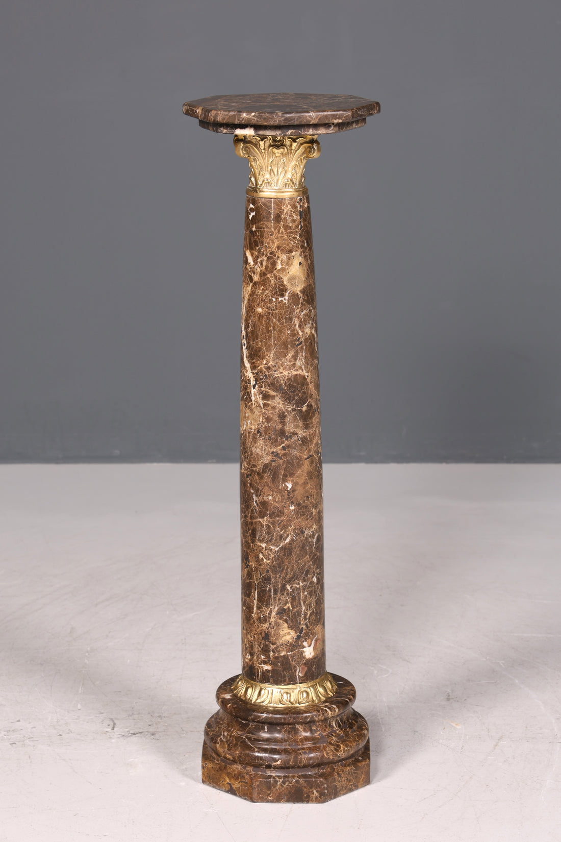 Beautiful Baroque style column, Louis XV marble flower column, natural stone brown base, shelf 1 of 2