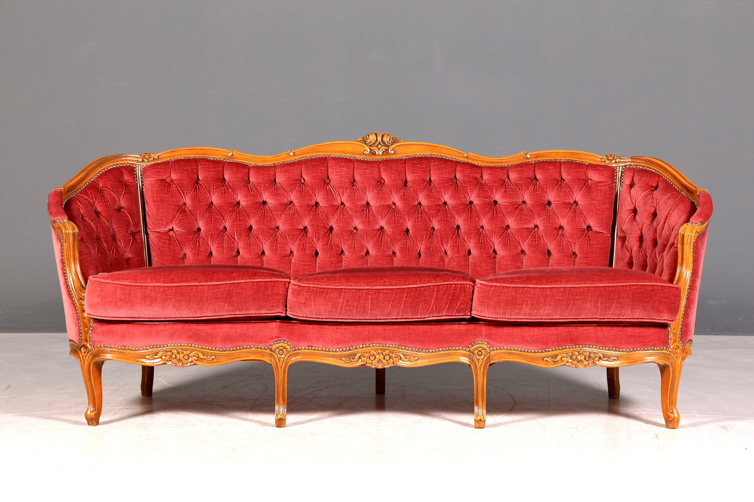 G064 Finish cm Wunderschönes Chippendale Sofa Barock Stil Couch Samt Stoff 3 Sitzer