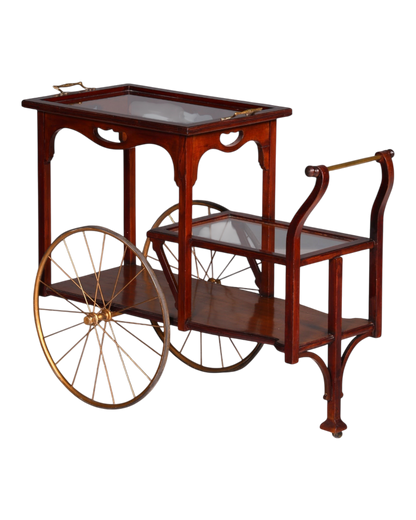 Wunderschöner filigraner Jugendstil Servierwagen Antik Glas Barwagen Teewagen um 1910