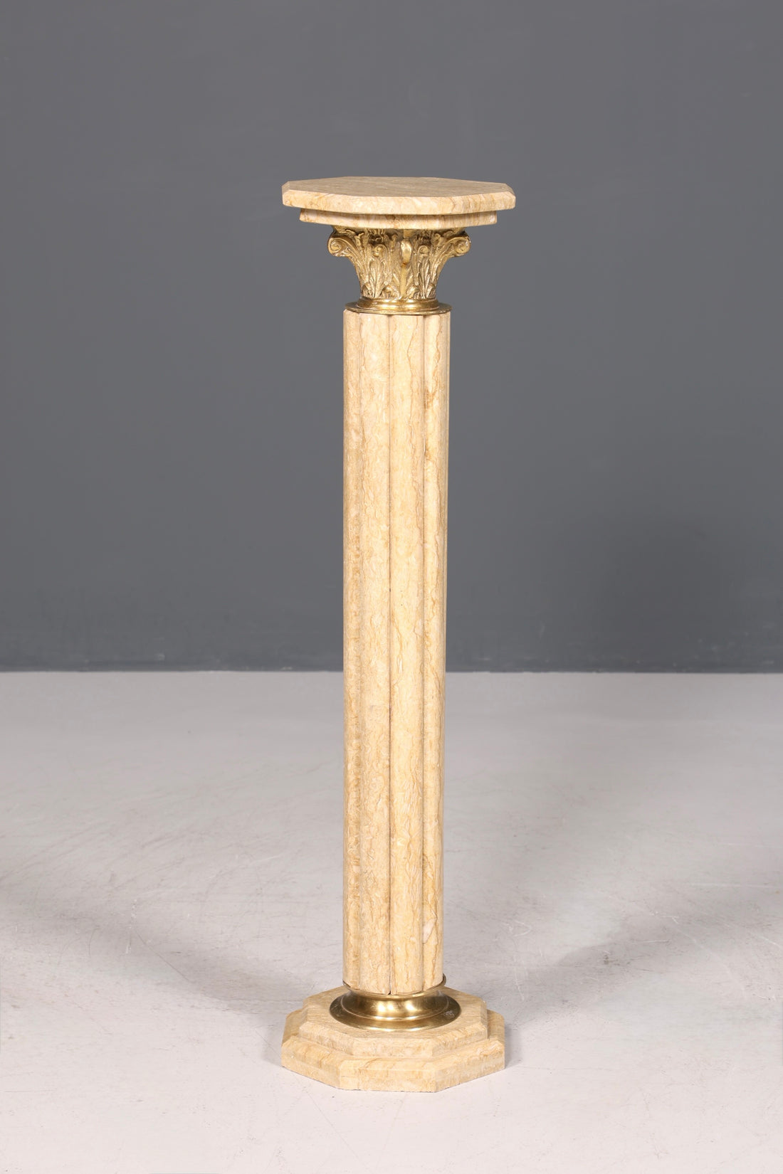 Beautiful Baroque style column, Louis XV marble flower stand, natural stone, beige base, shelf, 1 of 2