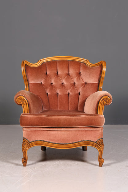 Noble Chippendale Armchair Baroque Style Velvet Fabric Armchair Rococo Antique 1 of 4