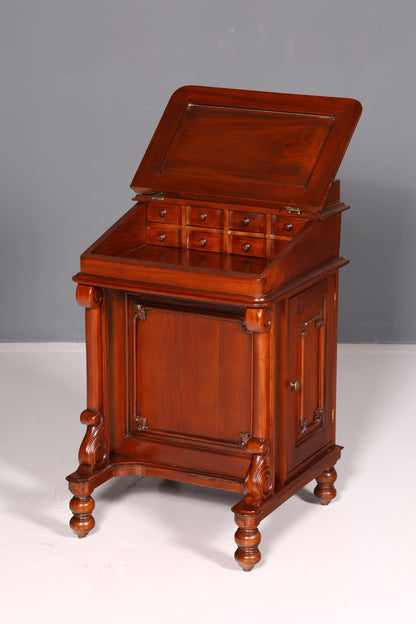 Beautiful English Davenport Writing Desk Secretary with Leather Inlay, Antique Vintage Chest of Drawers