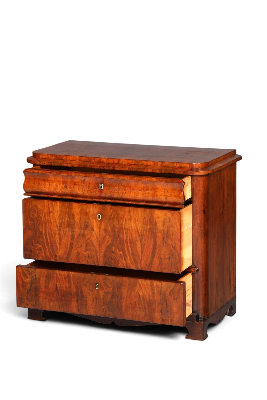 Hauptstadt Möblerei Louis Philippe Kommode aus Nussbaum mit drei Schubladen, antik um 1890, französische Handwerkskunst