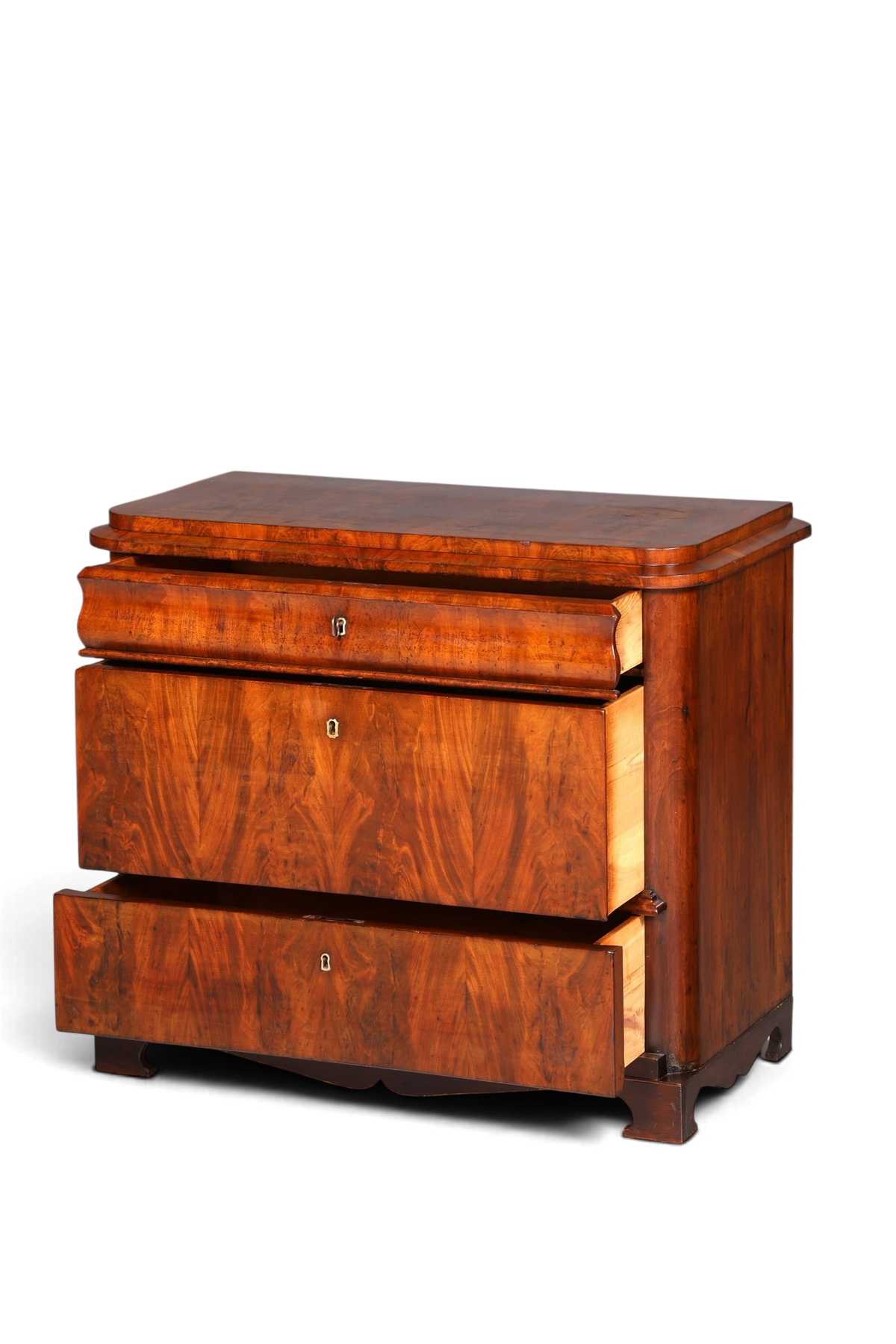Hauptstadt Möblerei Louis Philippe Kommode aus Nussbaum mit drei Schubladen, antik um 1890, französische Handwerkskunst