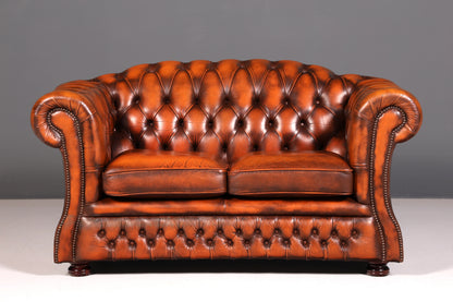 Stilvolles Original Chesterfield Sofa 2-Sitzer Couch Echt Leder Englisch Polstersofa